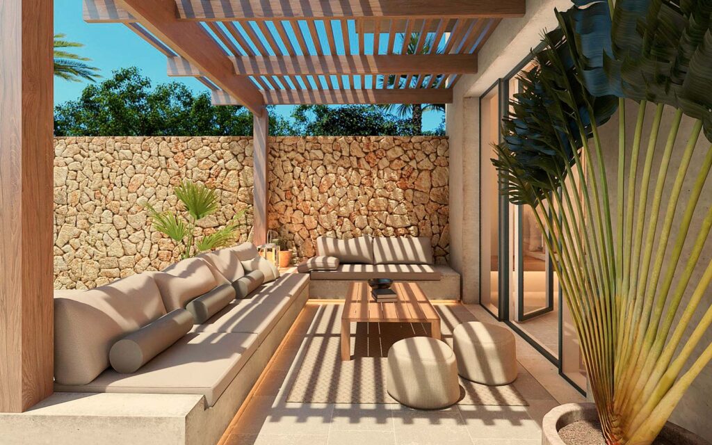 Bright and serene outdoor areas where care and light create a tranquil retreat in Ses Salines